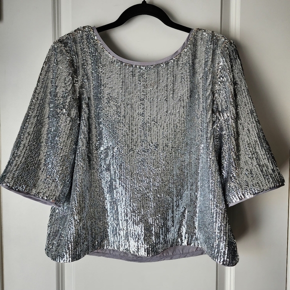 J. Crew Silver Sequin Top - Picture 1 of 10